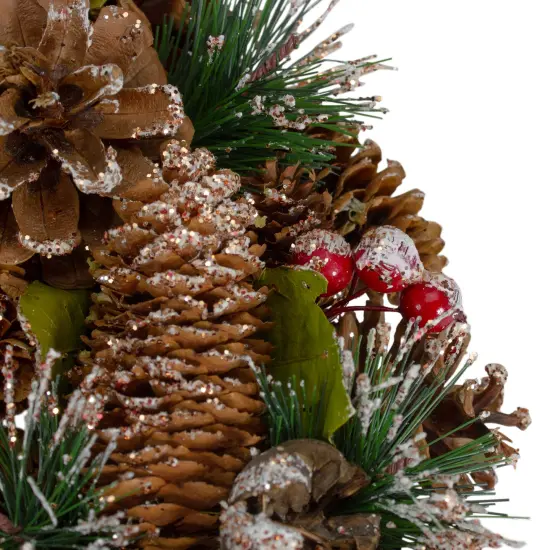 Northlight Green and Brown Frosted Pinecones and Bells Christmas Wreath - 13" Unlit {5}