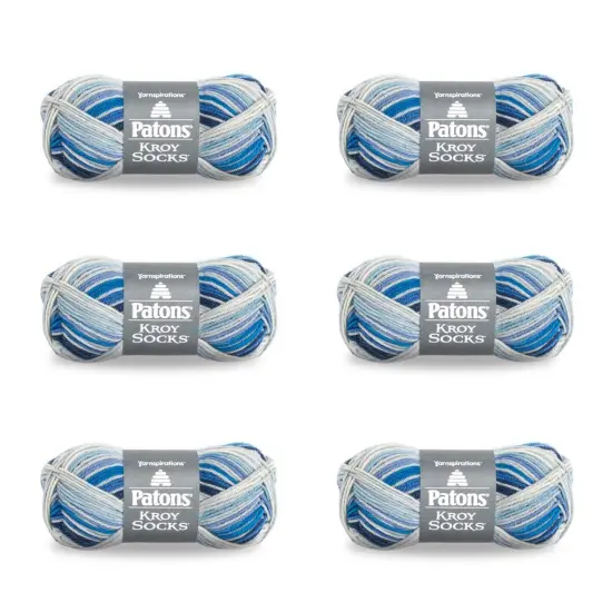 Patons Kroy Socks Coastal Stripes Yarn - 6 Pack of 1.75oz/50g - Blended Fiber - 1 Super Fine - 166 Yards - Knitting/Crochet {1}