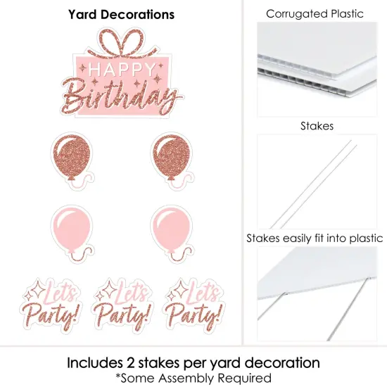Big Dot of Happiness Pink Rose Gold Birthday - Yard Sign and Outdoor Lawn Decorations - Happy Birthday Party Yard Signs - Set of 8 {6}