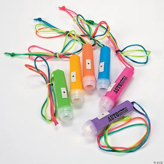 3 1/2" Mini Brightly Colored Flashlights on a Multicolor Rope - 12 Pc. {2}