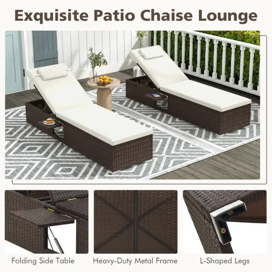 Patio Chaise Lounge Set Of 2 With Backrest Seat Cushion And Headrest-Off White {6}