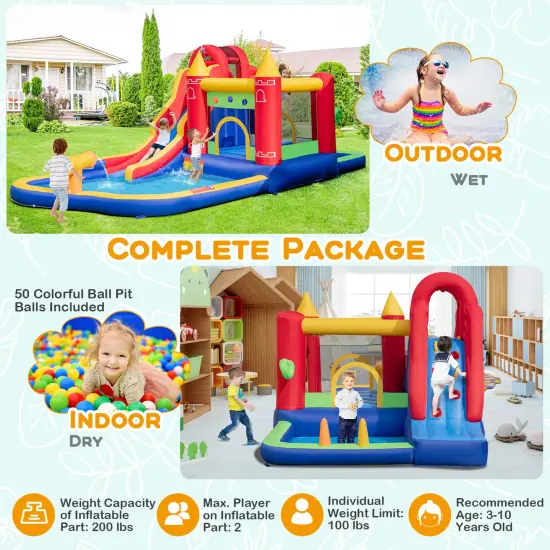 9-in-1 Inflatable Bounce Castle with Water Slide and Splash Pool with 735W Blower {5}