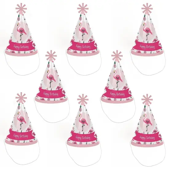 Big Dot of Happiness Pink Flamingo - Party Like a Pineapple - Tropical Summer Cone Happy Birthday Party Hats for Kids & Adults - 8 Ct (Standard Size) {7}