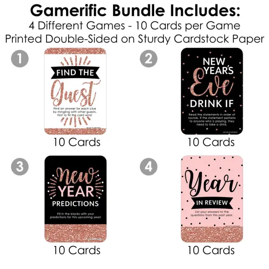 Big Dot of Happiness Rose Gold Happy New Year - 4 New Years Eve Party Games - 10 Cards Each - Gamerific Bundle {4}