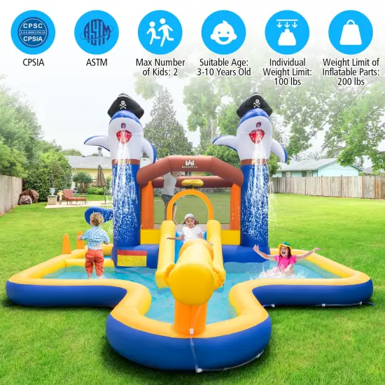 7-in-1 Water Slide Park With Splash Pool And Water Cannon Without Blower {2}