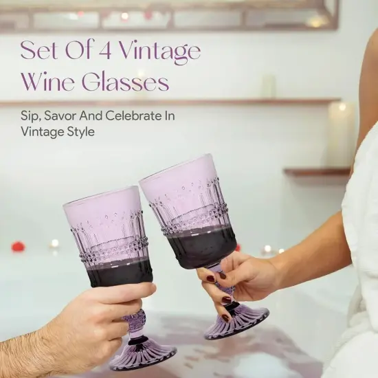 American Atelier Vintage Beaded Wine Glasses, Set of 4, 9 Oz Capacity - Purple {6}