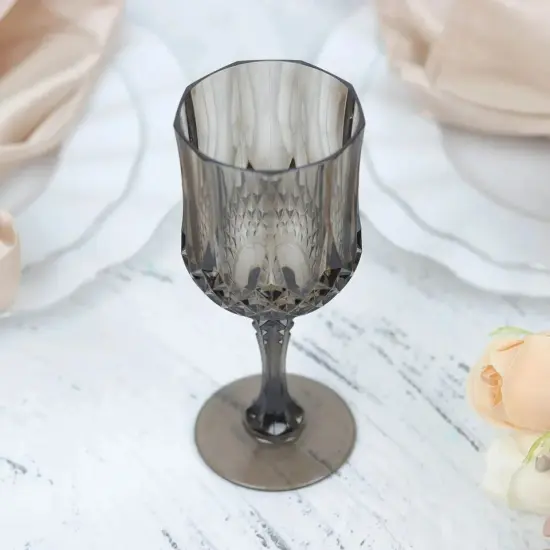 BLACK 6 Plastic 8 oz Crystal Cut Goblets WINE GLASSES {2}