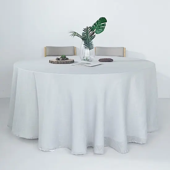 120" Round Faux Burlap Tablecloth Silver {4}