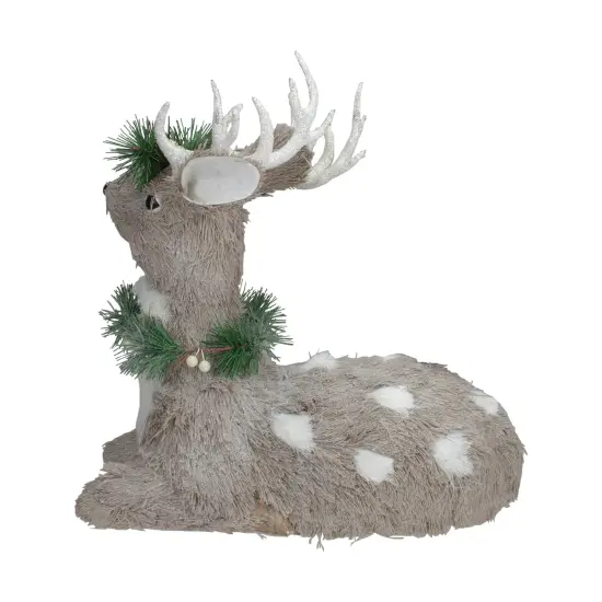 Northlight Sitting Sisal Reindeer with Wreath Christmas Figure - 14" - Gray {4}