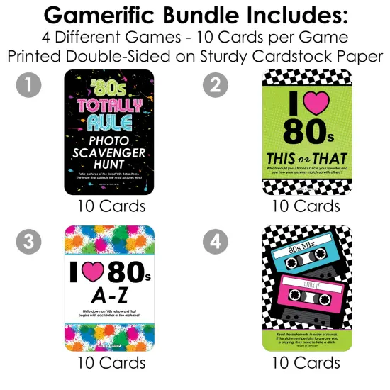 Big Dot of Happiness 80&rsquo;s Retro - 4 Totally 1980s Party Games - 10 Cards Each - Gamerific Bundle {4}