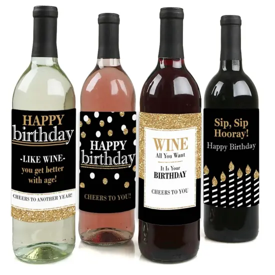 Big Dot of Happiness Adult Happy Birthday - Gold - Birthday Party Gift for Women and Men - Wine Bottle Label Stickers - Set of 4 {1}