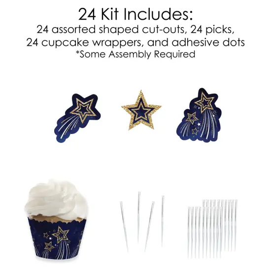 Big Dot of Happiness Starry Skies - Cupcake Decoration - Gold Celestial Party Cupcake Wrappers and Treat Picks Kit - Set of 24 {6}
