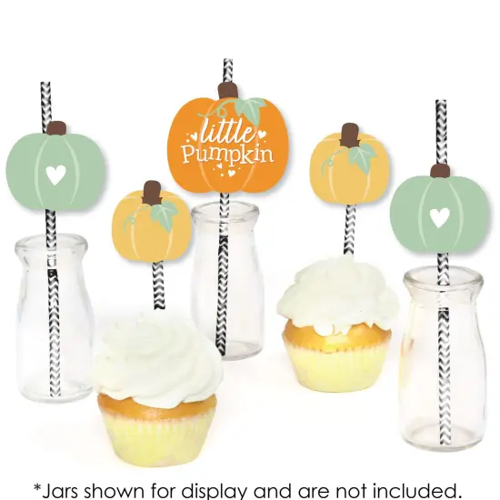 Big Dot of Happiness Little Pumpkin - Paper Straw Decor - Fall Birthday Party or Baby Shower Striped Decorative Straws - Set of 24 {6}