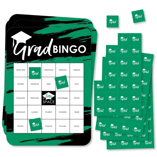 Big Dot of Happiness Green Grad - Best is Yet to Come - Bingo Cards and Markers - Green Graduation Party Shaped Bingo Game - Set of 18 {1}