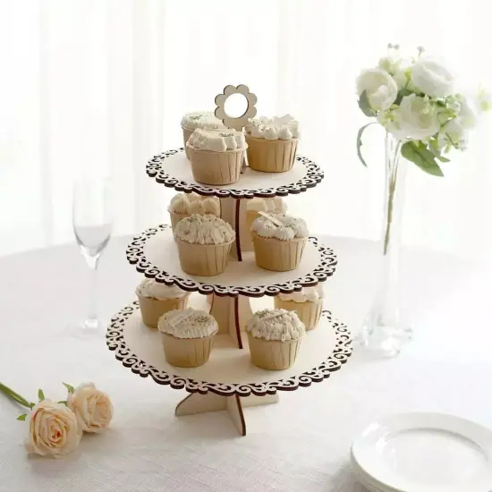 NATURAL 16" Wooden 3 Tier Cupcake Dessert DISPLAY STAND {5}
