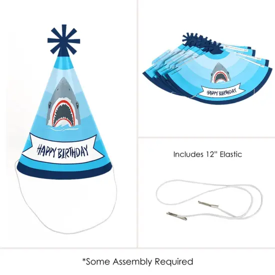 Big Dot of Happiness Shark Zone - Cone Jawsome Shark Happy Birthday Party Hats for Kids and Adults - Set of 8 (Standard Size) {6}