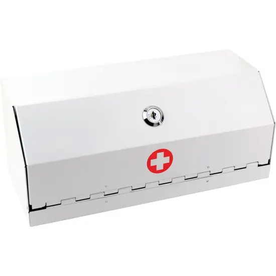 Locking Prescription Drug Cabinet, Heavy-Duty Steel Construction, White {2}