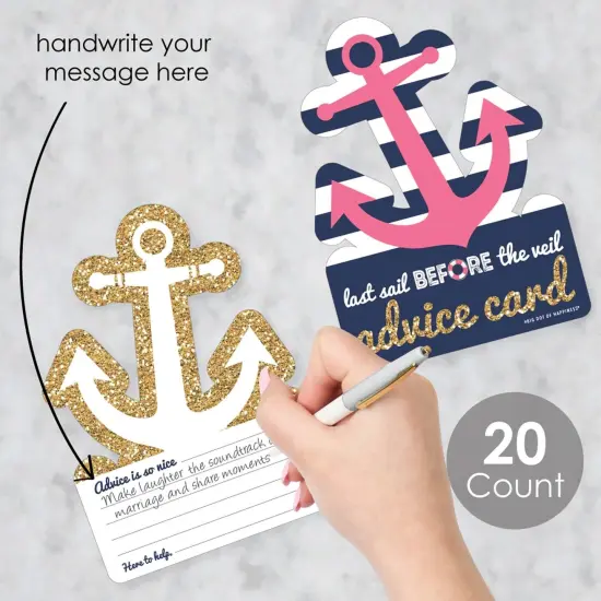 Big Dot of Happiness Last Sail Before the Veil - Anchor Wish Card Nautical Bachelorette Party Activities - Shaped Advice Cards Game - Set of 20 {3}