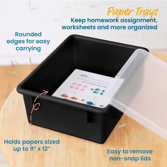 Letter Size Deep Tray with Lid, Storage Bin, 10-Piece Black {3}