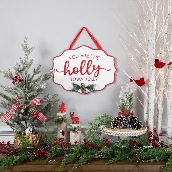 Northlight Hanging Pinecone "You Are The Holly To My Jolly" Christmas Wall Sign - 15.75" Red {3}