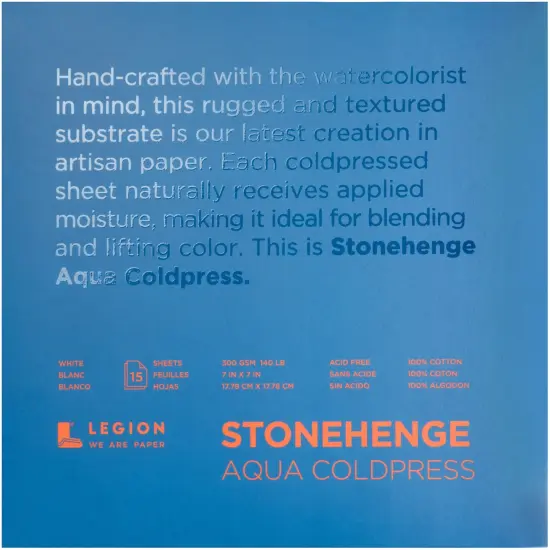 Stonehenge Aqua Block Coldpress Pad 7"X7" 15 Sheets/Pkg-White 140lb {1}