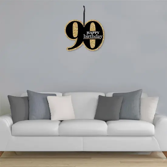 Big Dot of Happiness Adult 90th Birthday - Gold - Hanging Porch Birthday Party Outdoor Decorations - Front Door Decor - 1 Piece Sign {4}