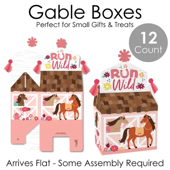 Big Dot of Happiness Run Wild Horses - Treat Box Party Favors - Pony Birthday Party Goodie Gable Boxes - Set of 12 {7}