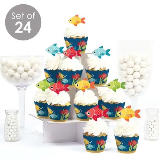 Big Dot of Happiness Let's Go Fishing - Cupcake Decoration - Fish Themed Birthday Party or Baby Shower Cupcake Wrappers & Treat Picks Kit - Set of 24 {3}