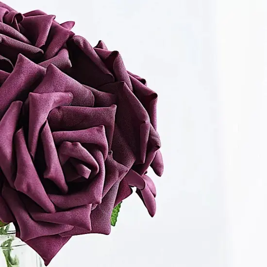 24 Eggplant 5" FOAM ROSE Flowers Stems Party Wedding Events {4}