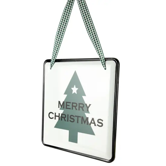 Northlight 8" Merry Christmas Metal Wall Sign with Green Check Ribbon {7}