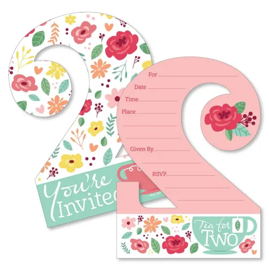 Big Dot of Happiness 2nd Birthday Tea for Two - Shaped Fill-in Invitations - Garden Second Birthday Party Invitation Cards with Envelopes - Set of 12 {1}