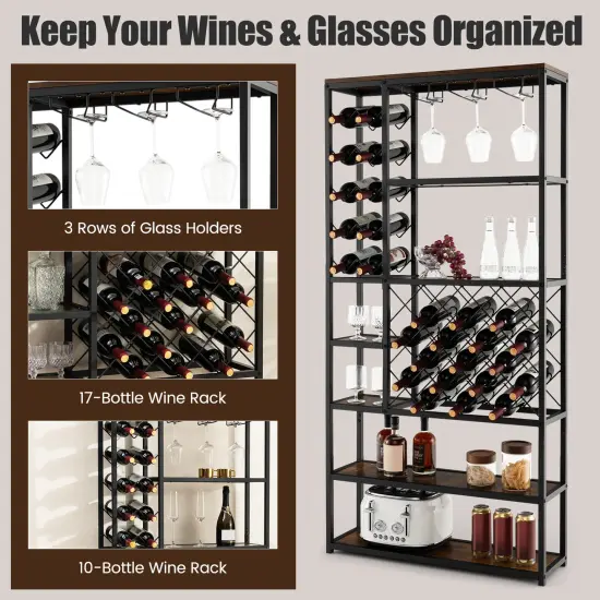 Industrial Floor Wine Rack With 3 Rows Of Stemware Racks {6}
