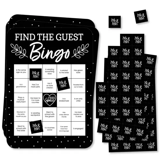 Big Dot of Happiness Mr. and Mrs. - Find the Guest Bingo Cards and Markers - Black and White Wedding or Bridal Shower Bingo Game - Set of 18 {1}