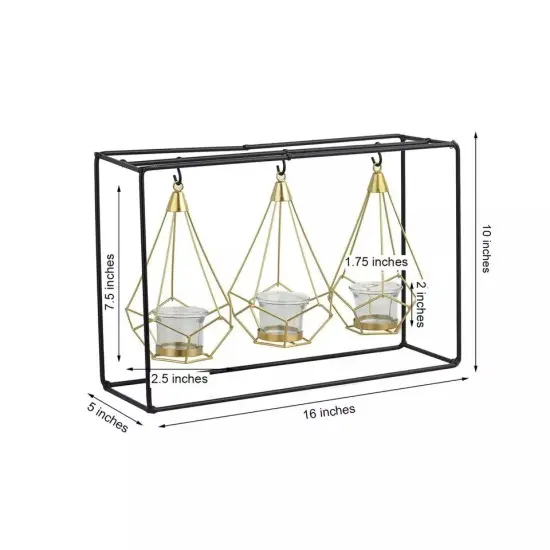 Gold Black 10" tall Iron Stand with 3 Geometric Metal Tealight Holders {5}