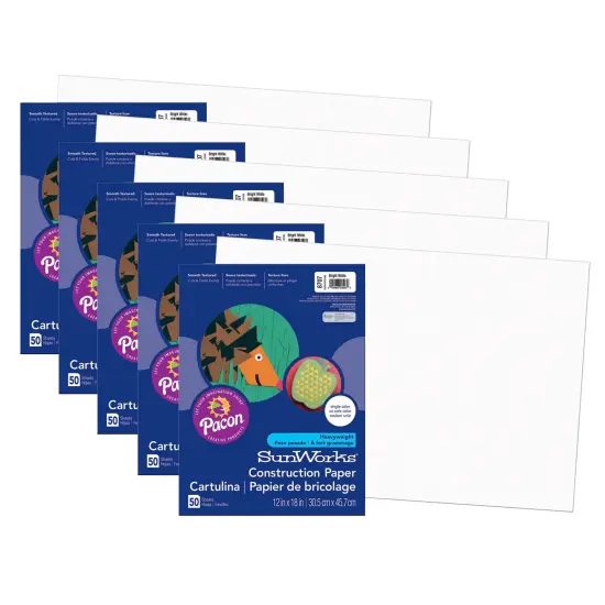 Construction Paper, Bright White, 12" x 18", 50 Sheets Per Pack, 5 Packs {1}