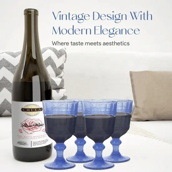 American Atelier Vintage Blue Bubbles Wine Glasses Set of 4, 11 oz - Blue {2}