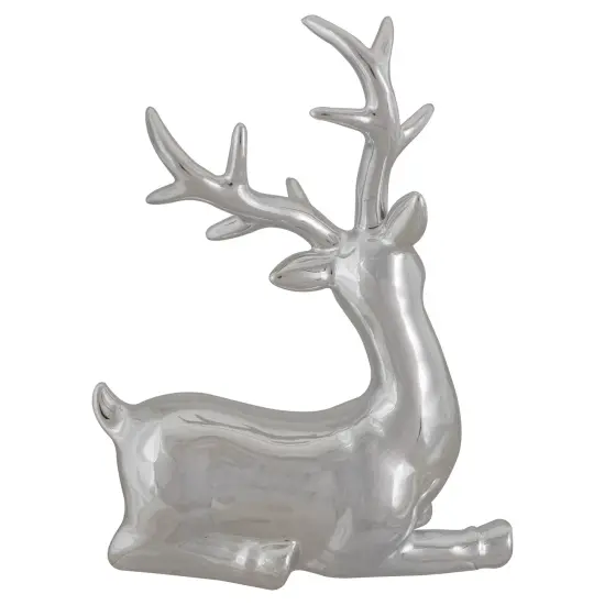 Northlight Shiny Ceramic Sitting Reindeer Christmas Decoration - 10" - Silver {5}
