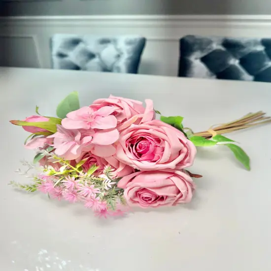 Silk Rose Flower Bouquet Light Blue and Pink 6 roses high quality roses {3}