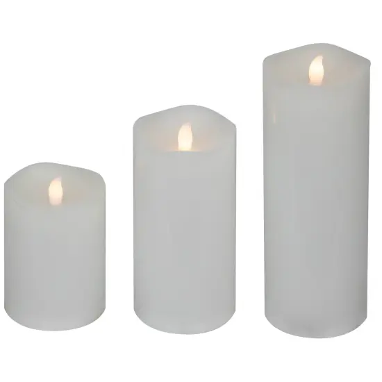 Northlight LED Flickering Flameless Wax Pillar Candles - 8" - White - Set of 3 {5}