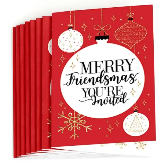 Big Dot of Happiness Red and Gold Friendsmas - Fill-in Friends Christmas Party Invitations (8 Count) {3}