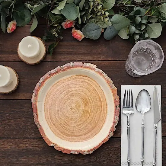 25 NATURAL 10" Wood Slice Design Round Paper PLATES {4}