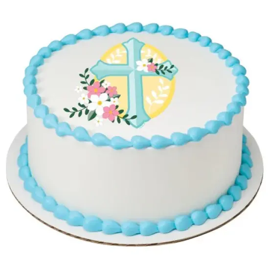 Cross with Flowers Easter Edible Cake Image PhotoCake {3}