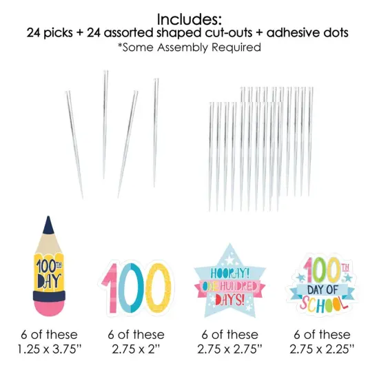 Big Dot of Happiness Happy 100th Day of School - Dessert Cupcake Toppers - 100 Days Party Clear Treat Picks - Set of 24 {7}