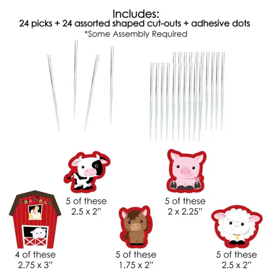 Big Dot of Happiness Farm Animals - Dessert Cupcake Toppers - Barnyard Baby Shower or Birthday Party Clear Treat Picks - Set of 24 {7}