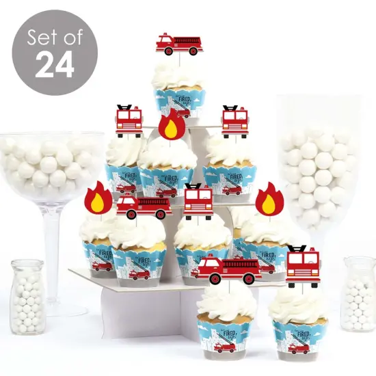 Big Dot of Happiness Fired Up Fire Truck - Cupcake Decor - Firefighter Baby Shower or Birthday Party Cupcake Wrappers and Treat Picks Kit - Set of 24 {3}