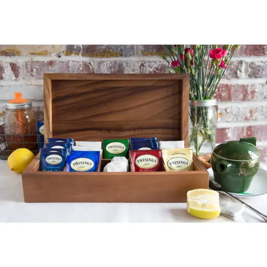 Fox Run Wooden Double Tea Storage and Organization Box 10 Compartments {6}