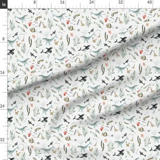 Various Fabrics by the Yard or Fat Quarter Modern Nautical Watercolor Sea Life Beach Ocean Wave Gender Neutral Whale Starfish Custom Printed Fabric by Spoonflower {1}