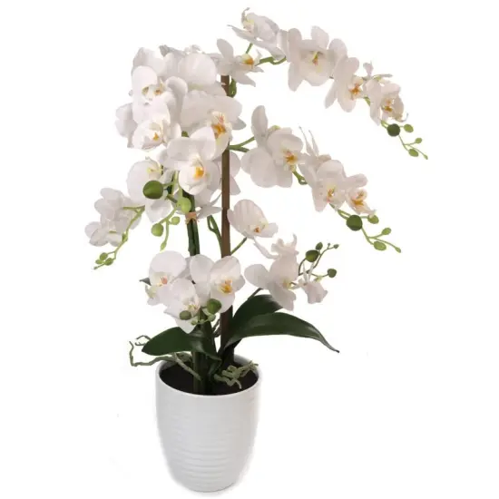 25" White Phalaenopsis Orchid Flowers - Lifelike Blooms in White Ceramic Vase, Perfect for Home, Office & Wedding D&eacute;cor - Year-Round Accent, Floral Home by Artificial Flowers {1}