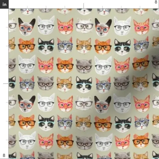 Various Fabrics by the Yard or Fat Quarter Cats Cat Hipster Animals Cute Retro Geek Kitties Kitten Animal Pets Pet Glasses Custom Printed Fabric by Spoonflower {4}