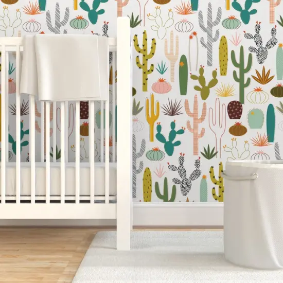 Pre-Pasted Wallpaper 2FT Wide Mod Desert Cactus Garden Succulent Midcentury Modern Botanical Nature Custom Pre-pasted Wallpaper by Spoonflower {7}